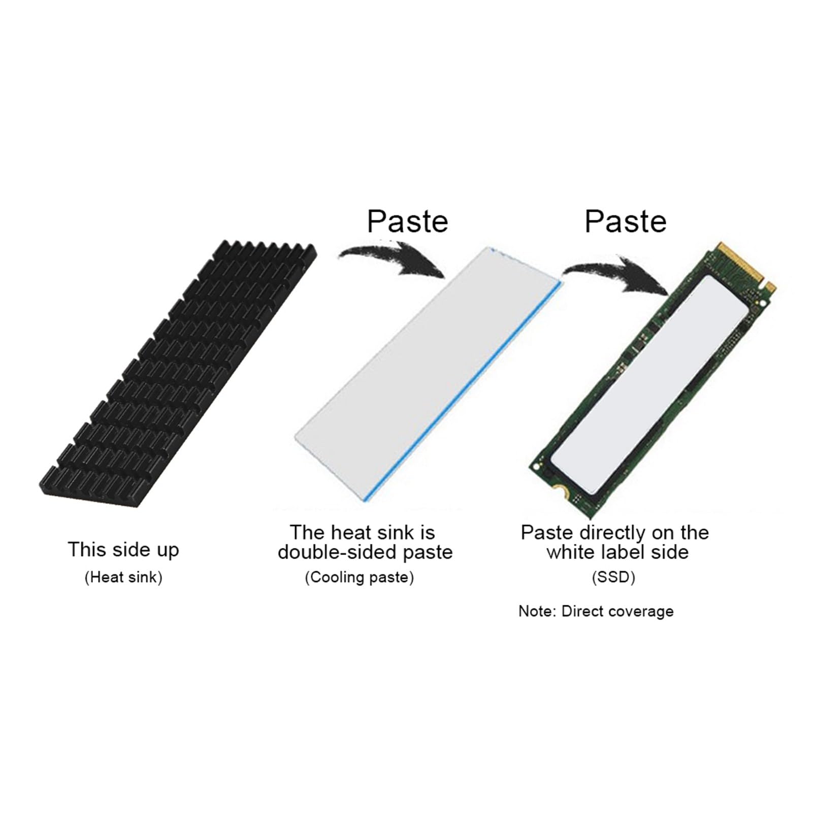 ASHATA PCIE M.2 SSD 2280 radiator, żebro chłodzące PCIE M.2 Chłodnica SSD do laptopa stacjonarnego, z głównym układem sterującym, nano przewodzące ciepło silikonowe żebro chłodzące (czarne)