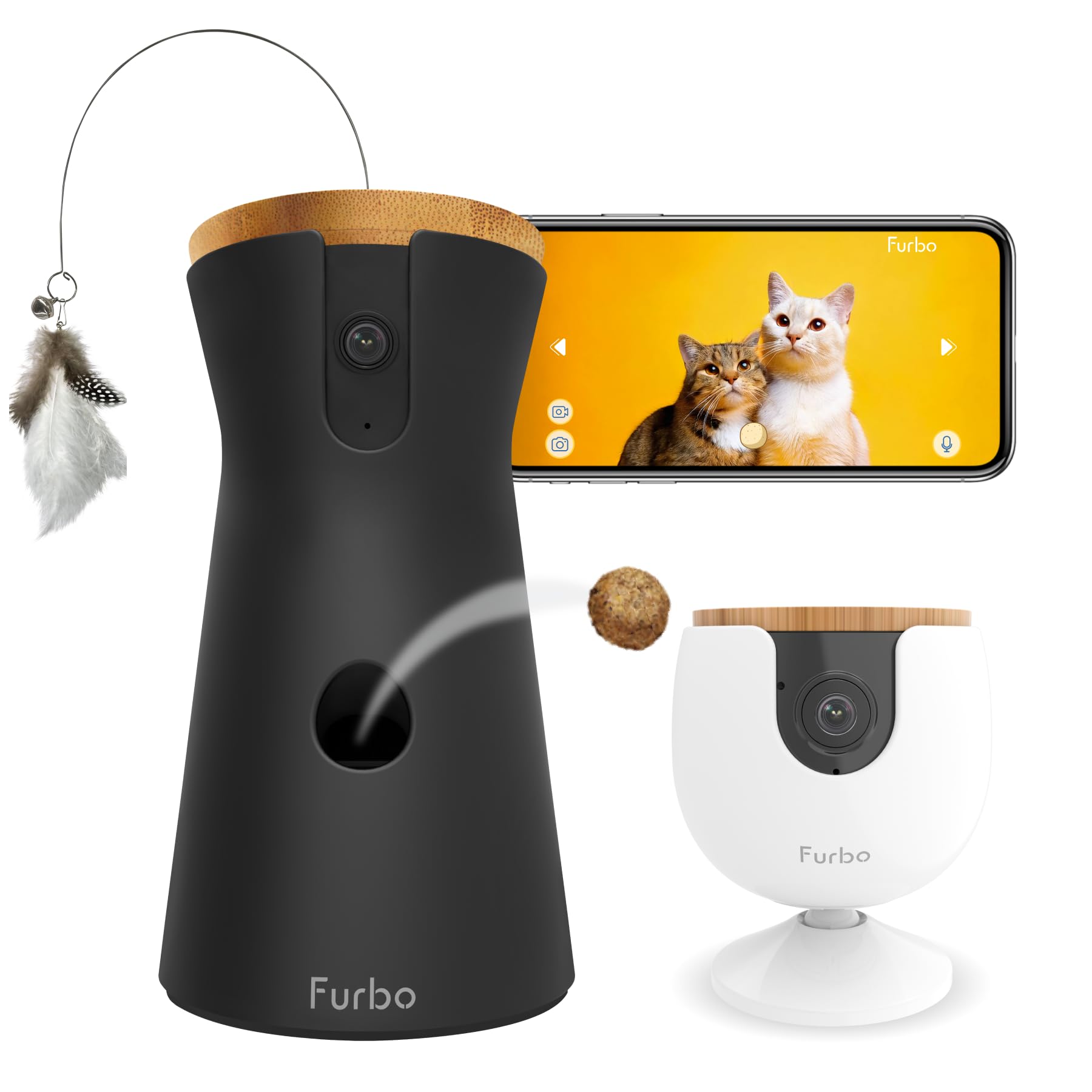 Furbo 360° Cat Camera + Mini [New Subscription Required at Setup] 2-Camera Bundle Nanny Pro Subscription: Cat Safety & Home Security Alerts, Pet Camera with Speaker, Phone App & Night Vision
