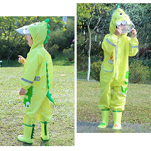 Toddler Boys Girls Rainsuit Lightweight Waterpoof Rainwear Rain Poncho Slicker Reflective Strips Dinosaur2