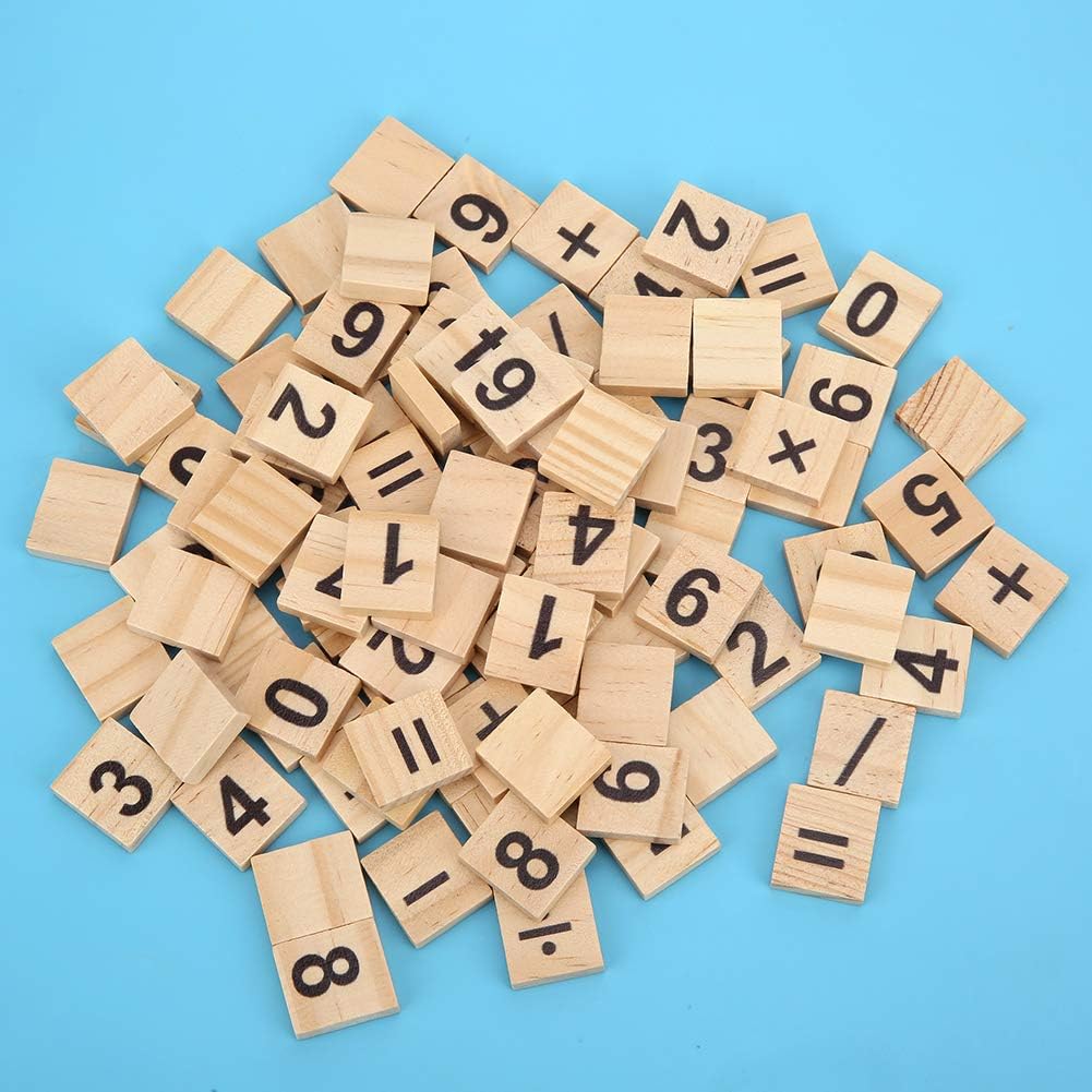 200pcs Wood Number Tiles Wooden Number Puzzle Blocks Numbers and Symbols for Crafts Spelling Scrapbooking Decoration(#1)