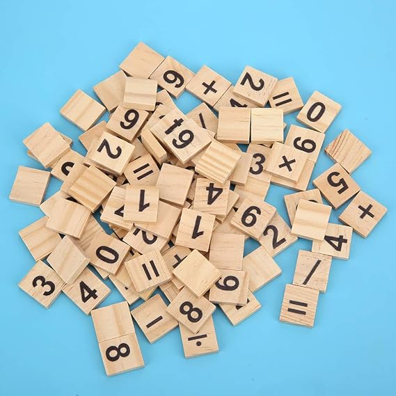 200pcs Wood Number Tiles Wooden Number Puzzle Blocks Numbers and Symbols for Crafts Spelling Scrapbooking Decoration(#1)