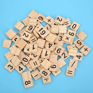 200pcs Wood Number Tiles Wooden Number Puzzle Blocks Numbers and Symbols for Crafts Spelling Scrapbooking Decoration(#1)