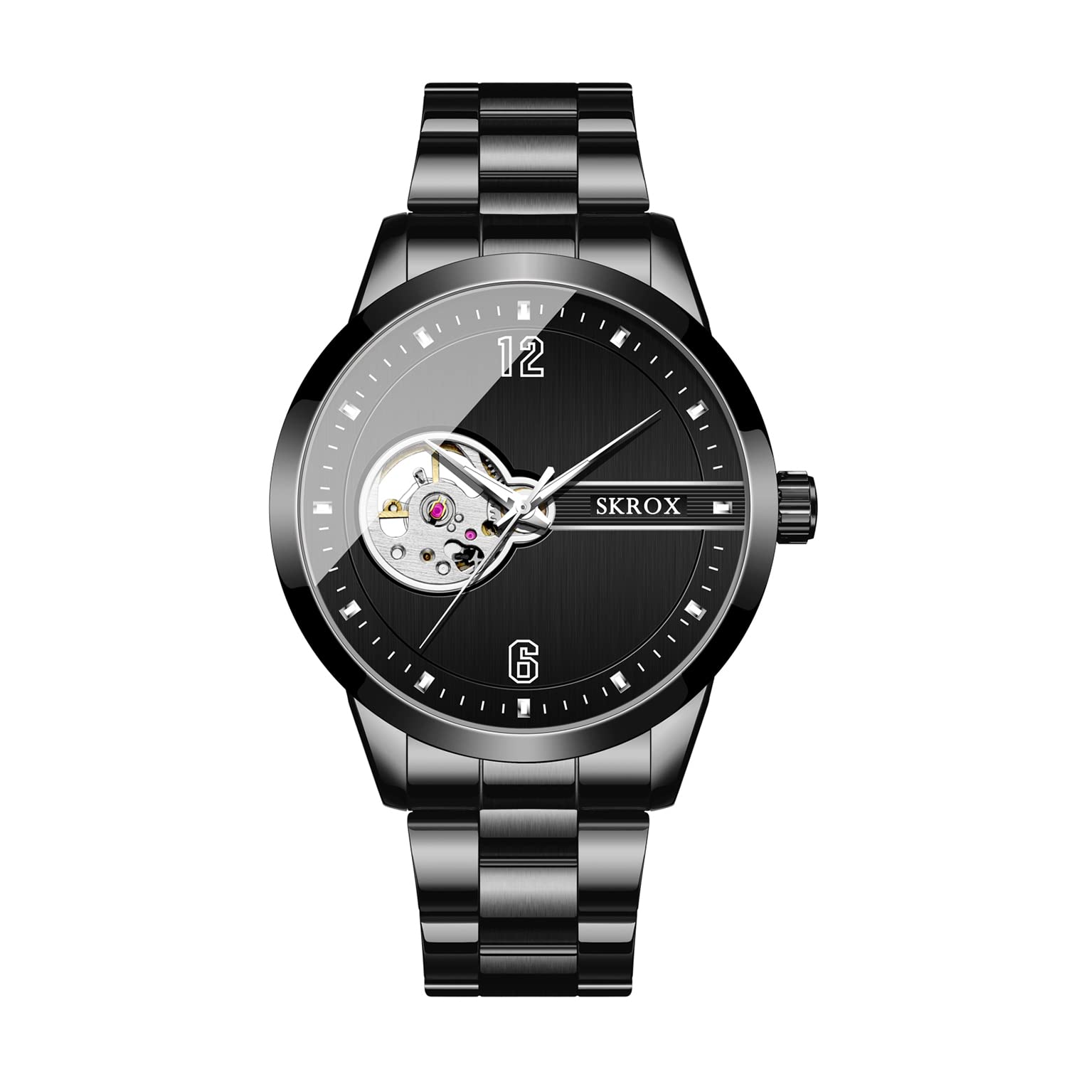 FORSINING Mechanische Tourbillon-Armbanduhr für Herren, automatische Armbanduhr mit Edelstahl-Armband, 1-schwarz