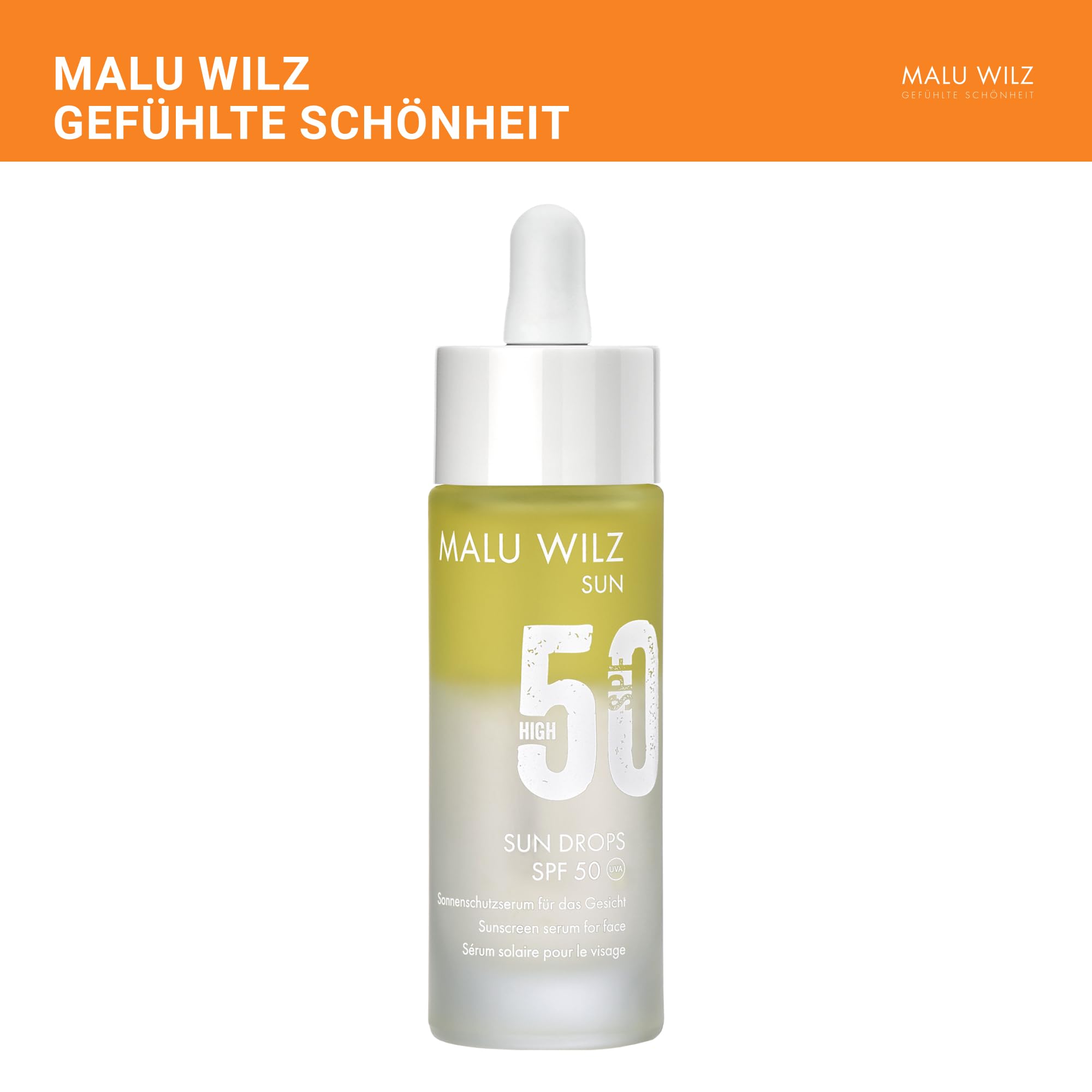 Malu Wilz Sun Drops SPF 50 30ml I Lotion für effektiven Sonnenschutz I Mit Vitamin E und Olivenöl als pflegende Wirkstoffe I Wasser- und schweißfest I Vegan