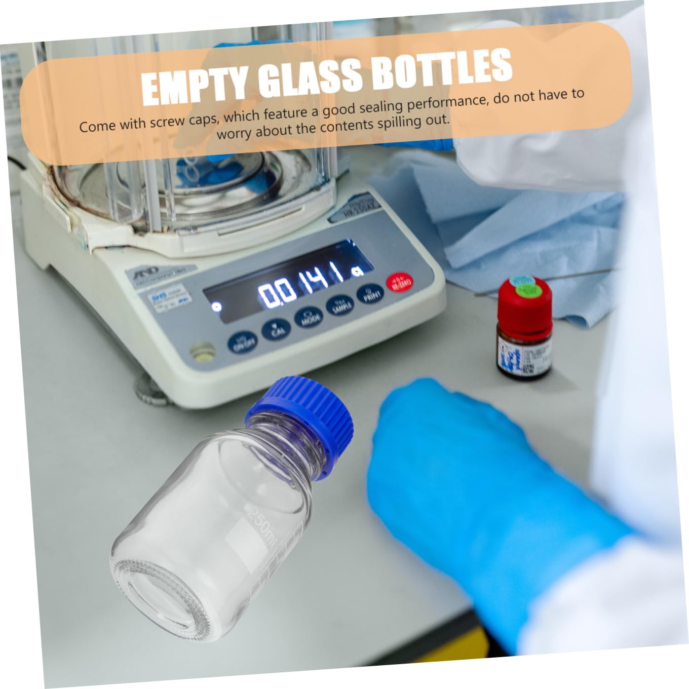 Set 4 Pezzi Bottiglie di Reagente in Vetro Vuote con Tappo a Vite Blu, 250ml, Riutilizzabili e Resistenti All'usura, per Laboratori e Applicazioni Didattiche