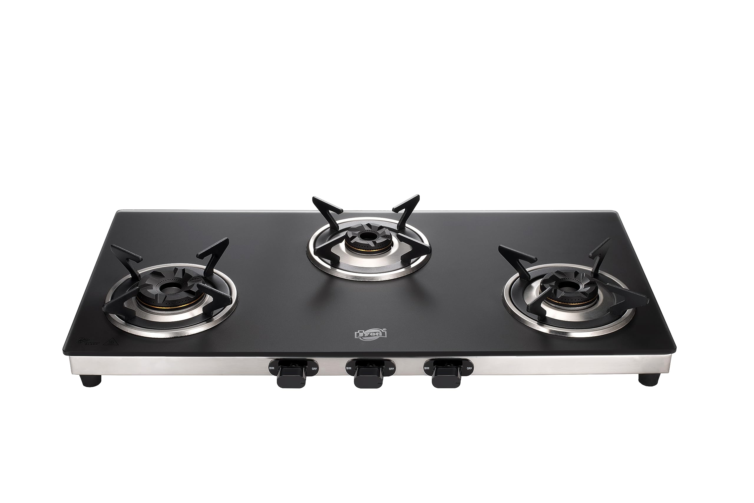 Jyoti 327 Sleek Matte 3D | 3 burner Gas Stove | Toughened Glass Cooktop | Gas Saving 3D Tornado Brass Burners with SS Frame Base (327 Matte 3D)-image-42