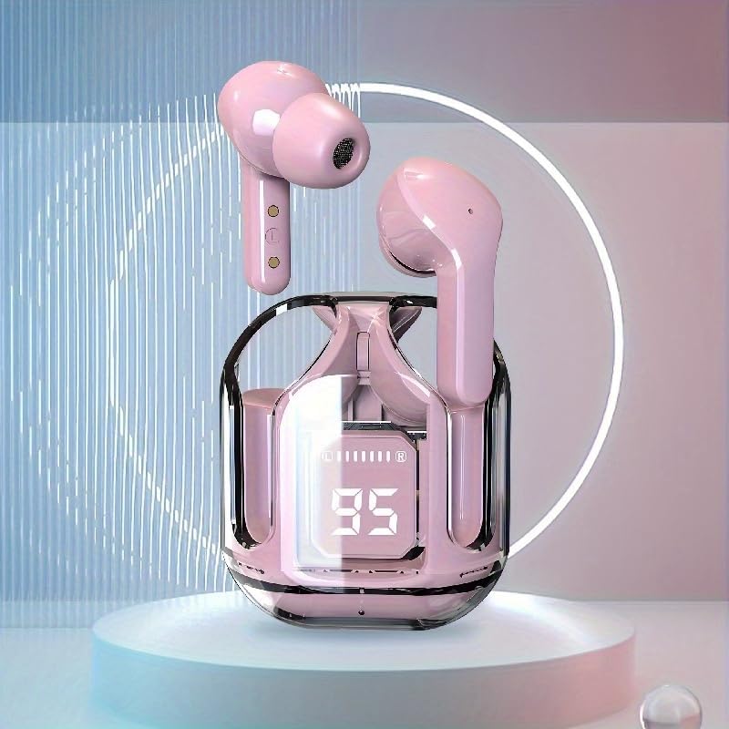 SUPREME PRIME New Air39 Transparent Fashion ENC Noise Canceling Earbuds Wireless Headset Works With All Mobile Phones Color Variations Available (Pink)
