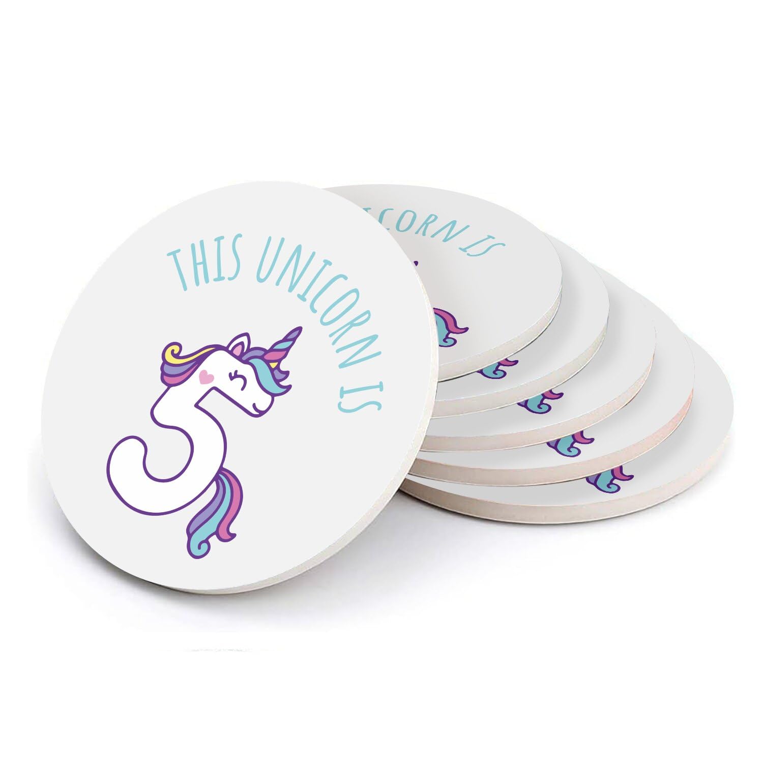 Sous verre ronds en céramique protège table anti tache licorne festive