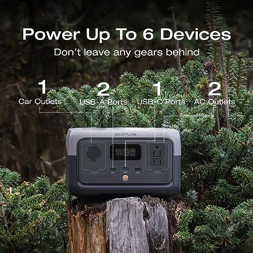 EF ECOFLOW RIVER 2 Portable Power Station, 256Wh LiFePO4 Battery, 1-Hour Fast Charge, Up to 600W AC Outlets, Solar Generator for Camping/Outdoor/Home Backup, Includes Solar Charging Cable