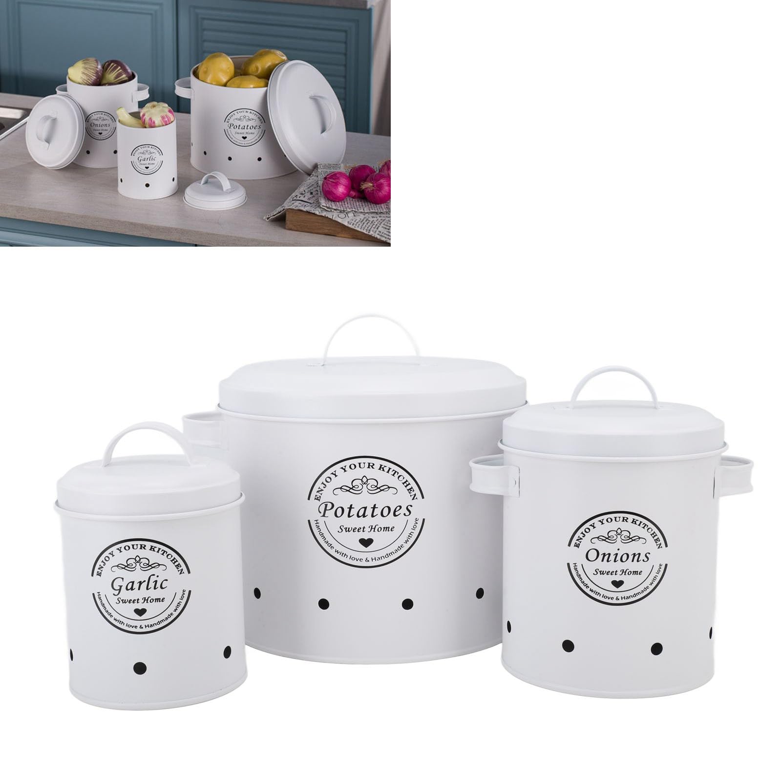3PCS Aardappel Ui Opbergbak, Koolstofstaal Boerderij