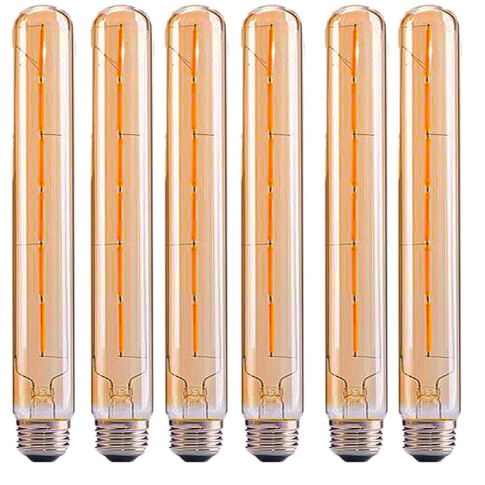 Lot de 6 Ampoules LED Edison Flute Tube -- Non Dimmable -- E27 t30 30 cm Ampoule LED 6W 600LM, Style Rétro Antique Ampoule LED Vintage, Ampoule LED Filament, Verre Ambré --2700K Blanc Chaud