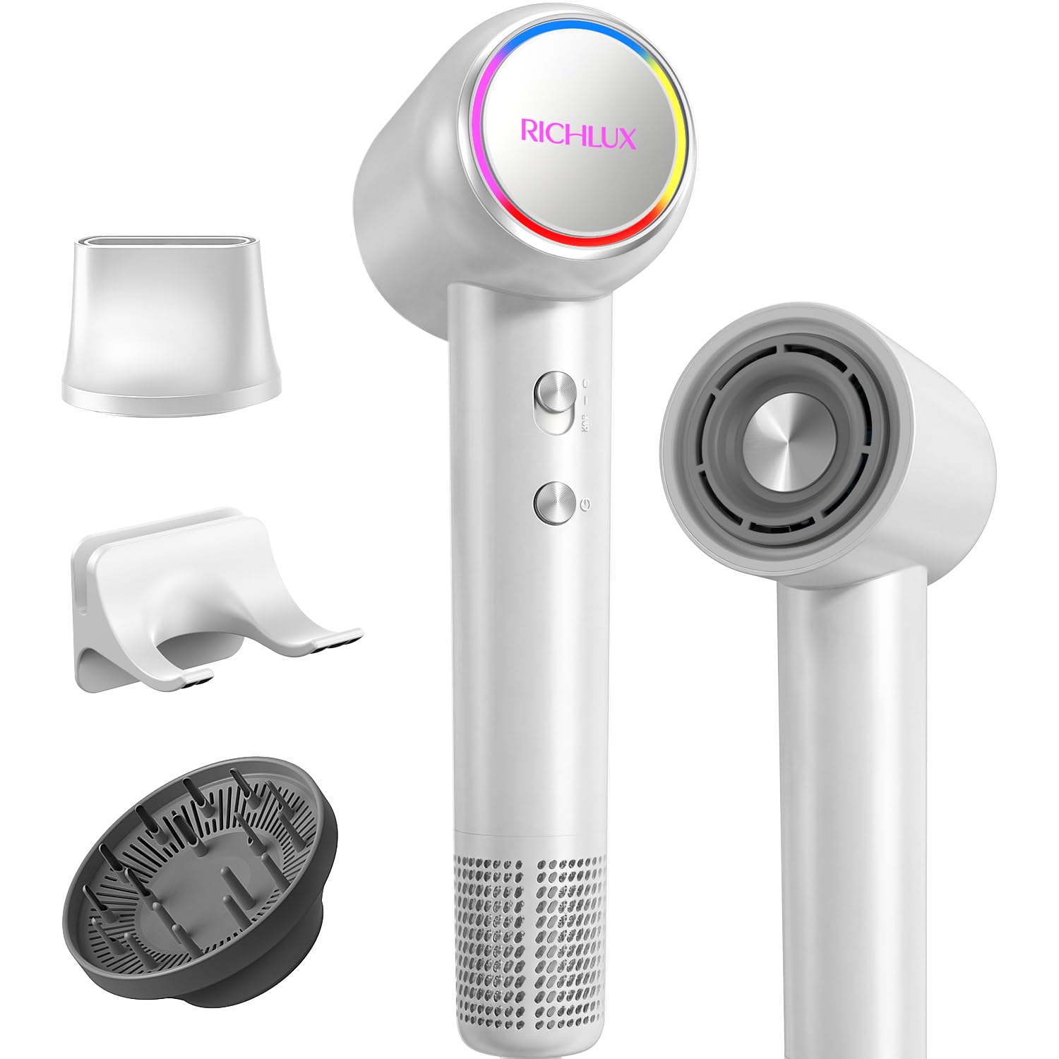 Sèche Cheveux Ionique Professionnel De Salon, Moteur Sans Balais 150 000 Tr/Min, 500 Millions D'Ions Négatifs, 25 M/s, 59 dB Faible Bruit, Anti-Frisottis, Diffuseur, Buse Concentrée, Support Mural