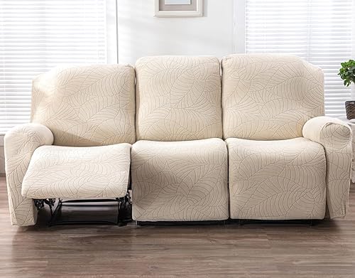 vctops Fundas repelentes al agua para sofá reclinable de 8 piezas, diseño de hojas jacquard, elásticas, suaves para sofá reclinable de 3 cojines,