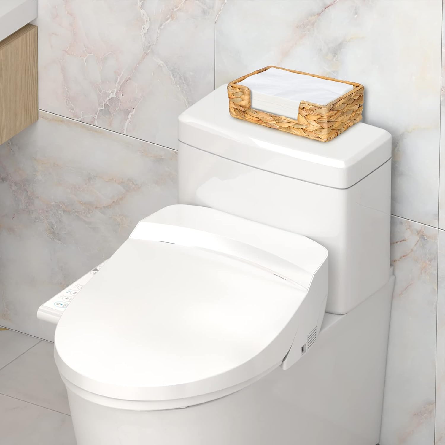 Disposable Guest Towel Napkin Basket Rectangular Water Hyacinth Napkin Holder Woven Rattan Wicker Table Dinner Paper Hand Guest Towel Napkin Basket Tray Caddy for Bathroom Kitchen - Image 7