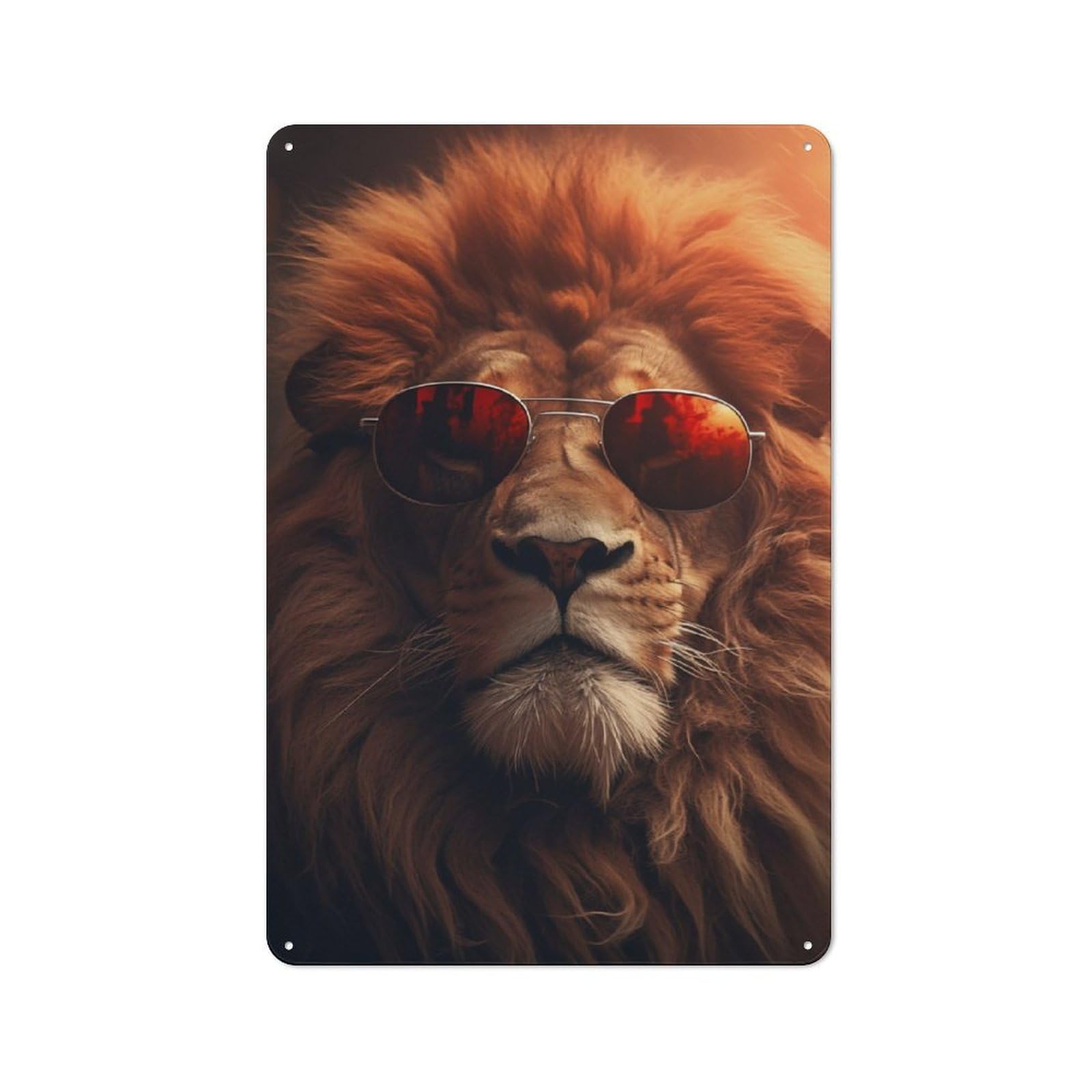 Junmoney Cool Lion Sunglasses Tin Wall Plaque 30X20cm With For Studio Or Craft Room, Suited To Craft Room Decorators