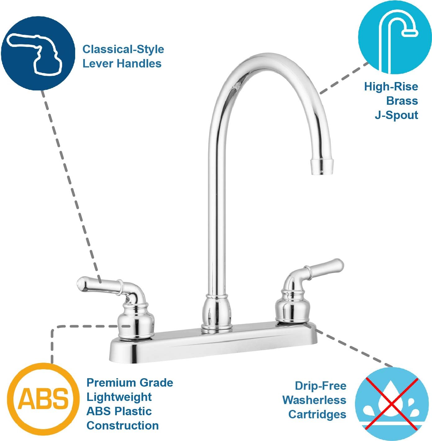 Pacific Bay Lynden Modern High Arc Kitchen Sink Faucet - Metallic Plating Over ABS Plastic - (Polished Chrome)