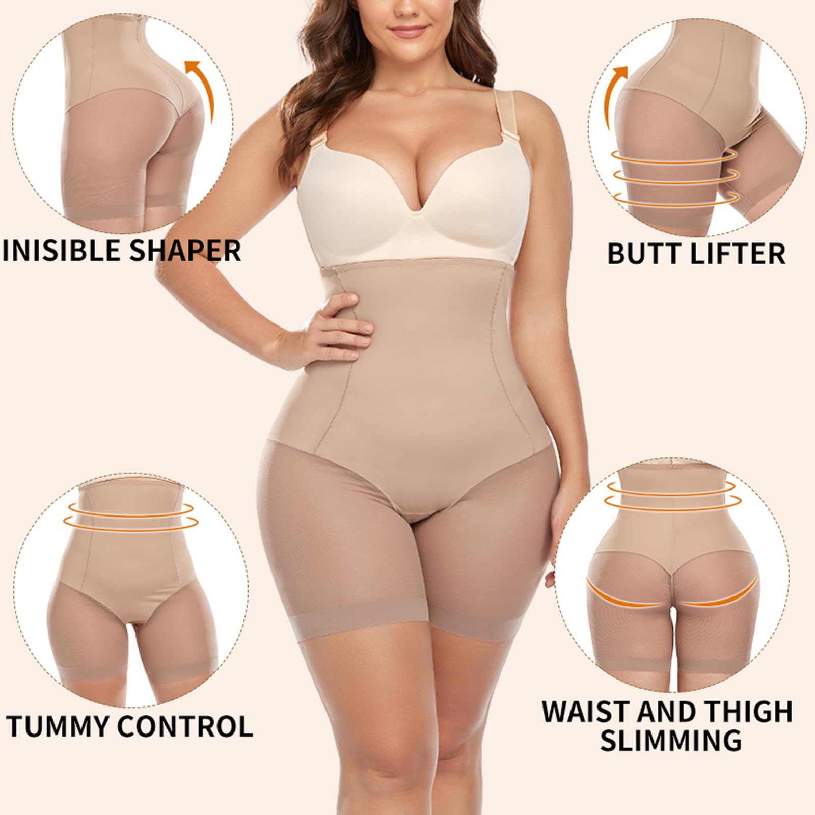 Bragas de Control de Cintura Alta sin Costuras de Talla Grande para Mujer, Pantalones Cortos de Deslizamiento Suave para Adelgazar el Muslo