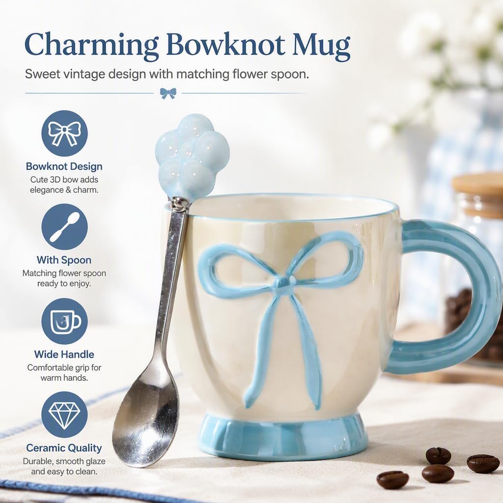 Ceramic Coffee Mug with Bow Design, 13.5 fl oz image 4