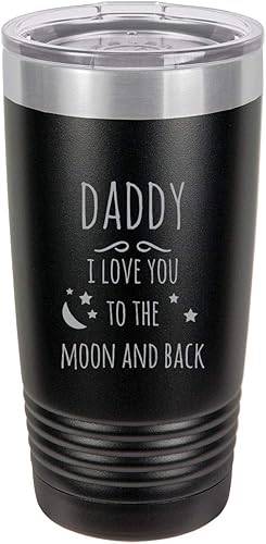 Miniatura 1 de Daddy - I love you to the Moon and Back - Vaso aislado de acero inoxidable con grabado, taza para café de viaje, de 20 onzas, color negro