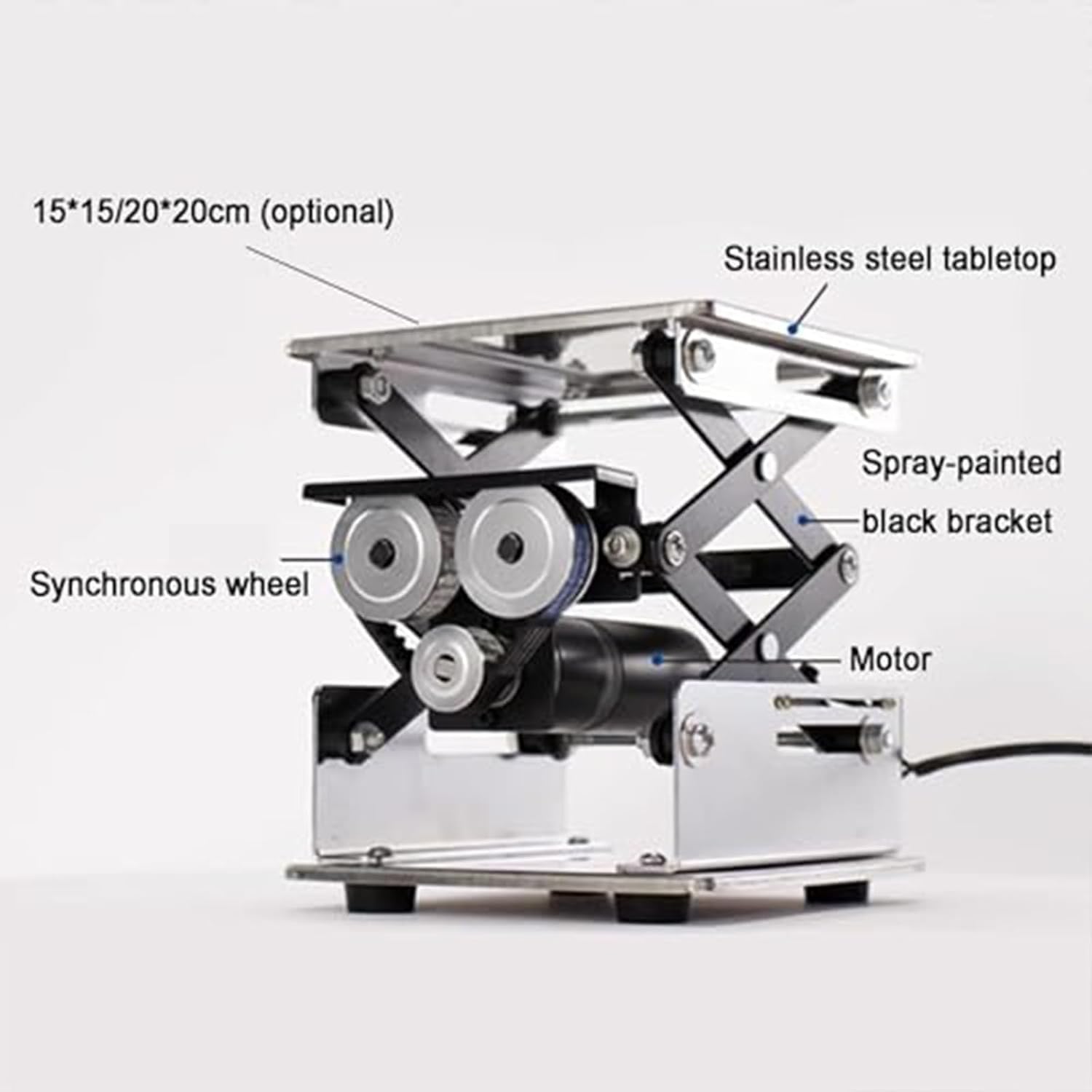 Piattaforma di sollevamento elettrica in acciaio inox regolabile da tavolo da laboratorio 150 x 150 mm ideale per piccoli laboratori, soluzione durevole e versatile per postazioni di lavoro