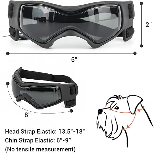 PETLESO Small Breed Dog Goggles, Sunglasses with UV Protection for Outdoor Riding & Driving, Black(Black,Medium)