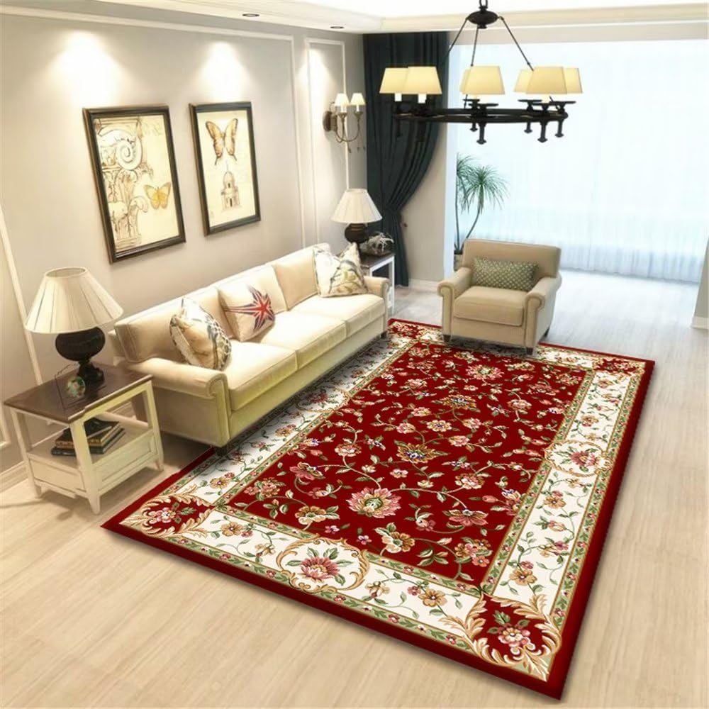 Tapis rouge motif fleurs 80x120cm pour chambre et restaurant