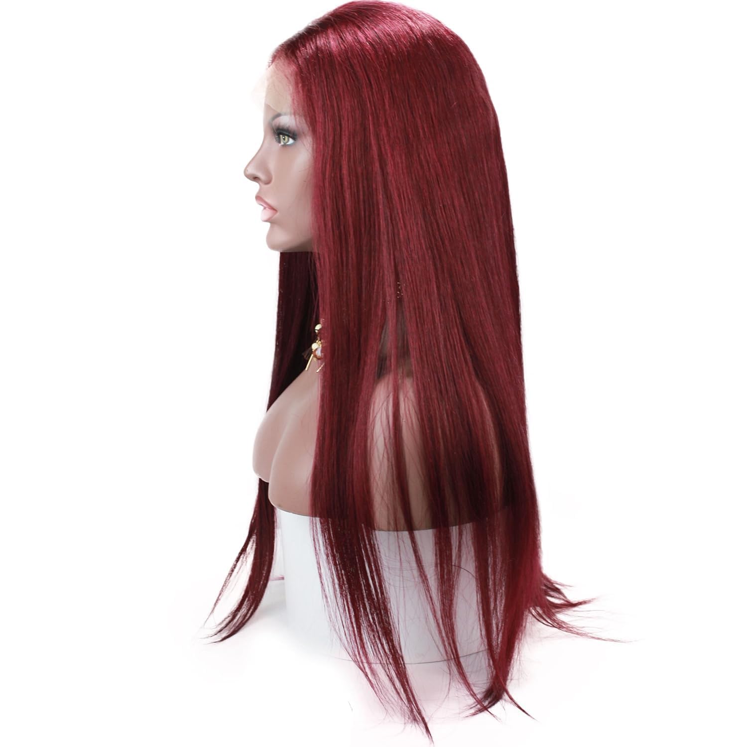 10A Glueless Pre-Plucked Natural Looking Long Straight 99J Burgundy Wine Red Wine Wig Brazilian Human Virgin Hair Lace Front Wigs with Baby Hair for Women