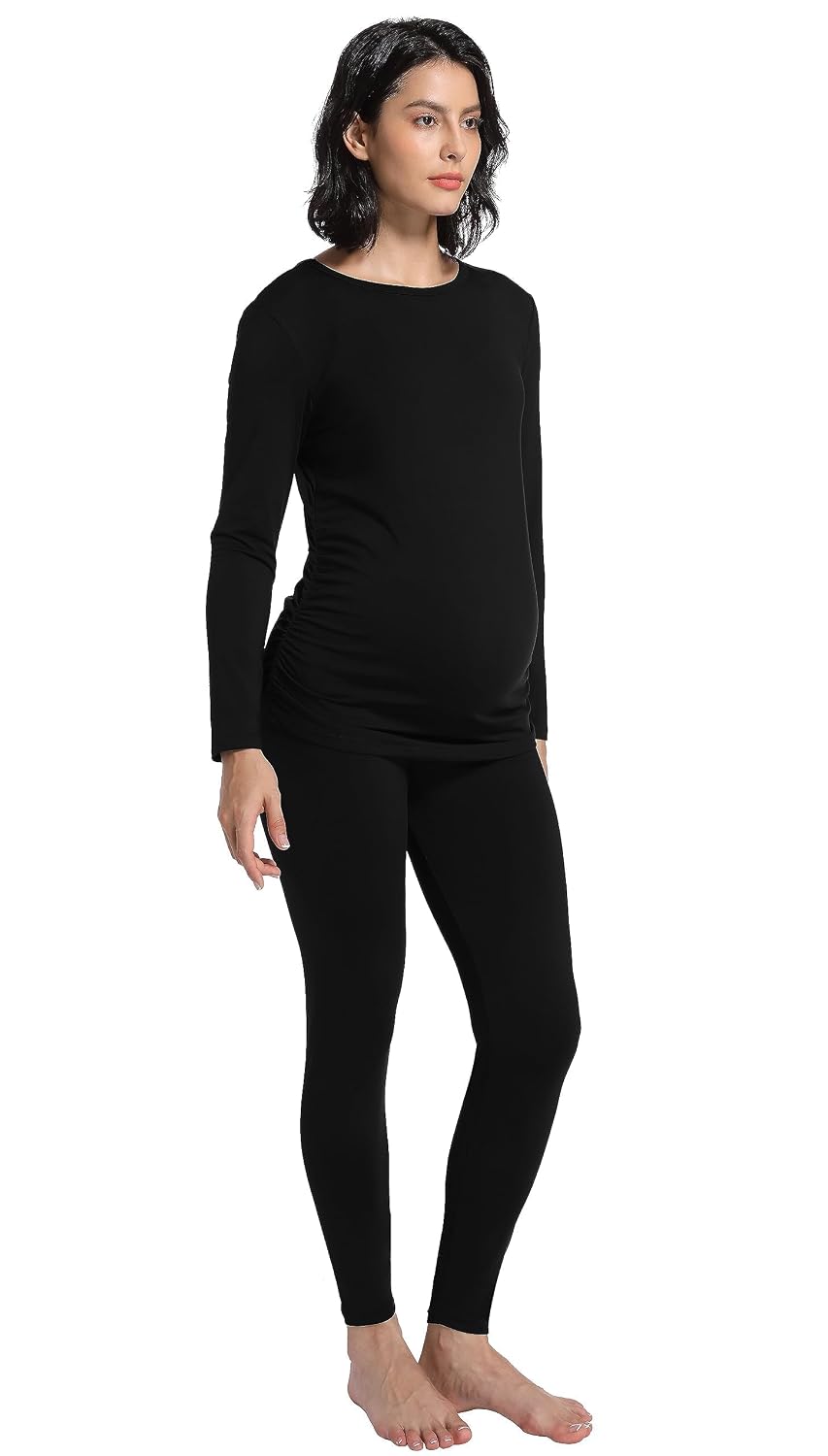 Foucome Maternity Thermal Underwear Set Long Johns Set Top and Bottom Fleece Lined Base Layer Pajama Set for Pregnant Women