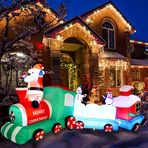 Ruirtarci 9 Ft Inflatables Christmas Train With Santa Claus,Penguin, Milu Deer, Polar Bear Decorations With Built-In Lights, Lovely Xmas Train For Yard Garden Lawn Indoors Outdoors Home Party Decor #TOP8