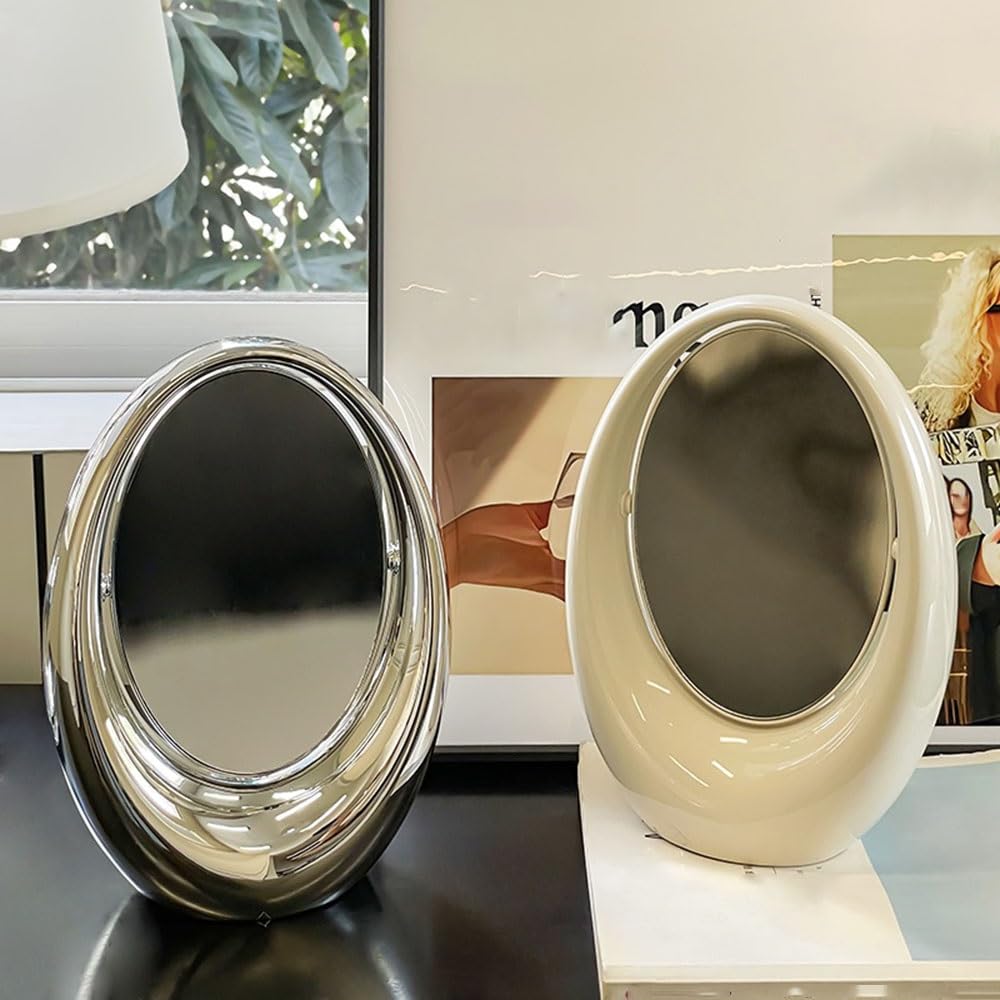 Tragbar Ovaler Tischspiegel, dekorativer Schminkspiegel for Schminktisch, Schlafzimmer oder Wohnzimmer(Weiß)