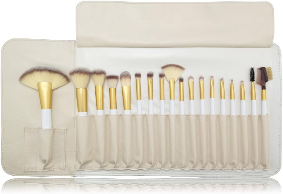 Merrynice 18pcs Makeup Brush Set with Case, Perfect for Foundation Face Powder Blending Blush Bronzer Eyeliner Eye Shadow Brows (White)