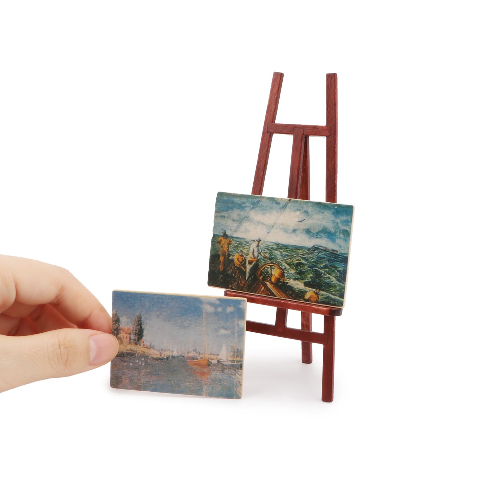 Miniature Accessories Easel Oil Painting with Stand Tool Set 3PCS Mini Dollhouse Wooden Furniture Decoration Simulation for Desktop Decor DIY Crafts