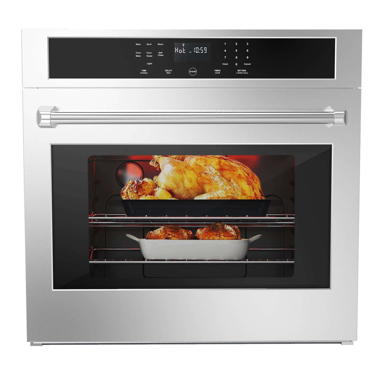 30 Inch Built-in Electric Single Wall Oven 2 5Cu ft Stainless Steel Convection Oven with 8 Cooking Functions