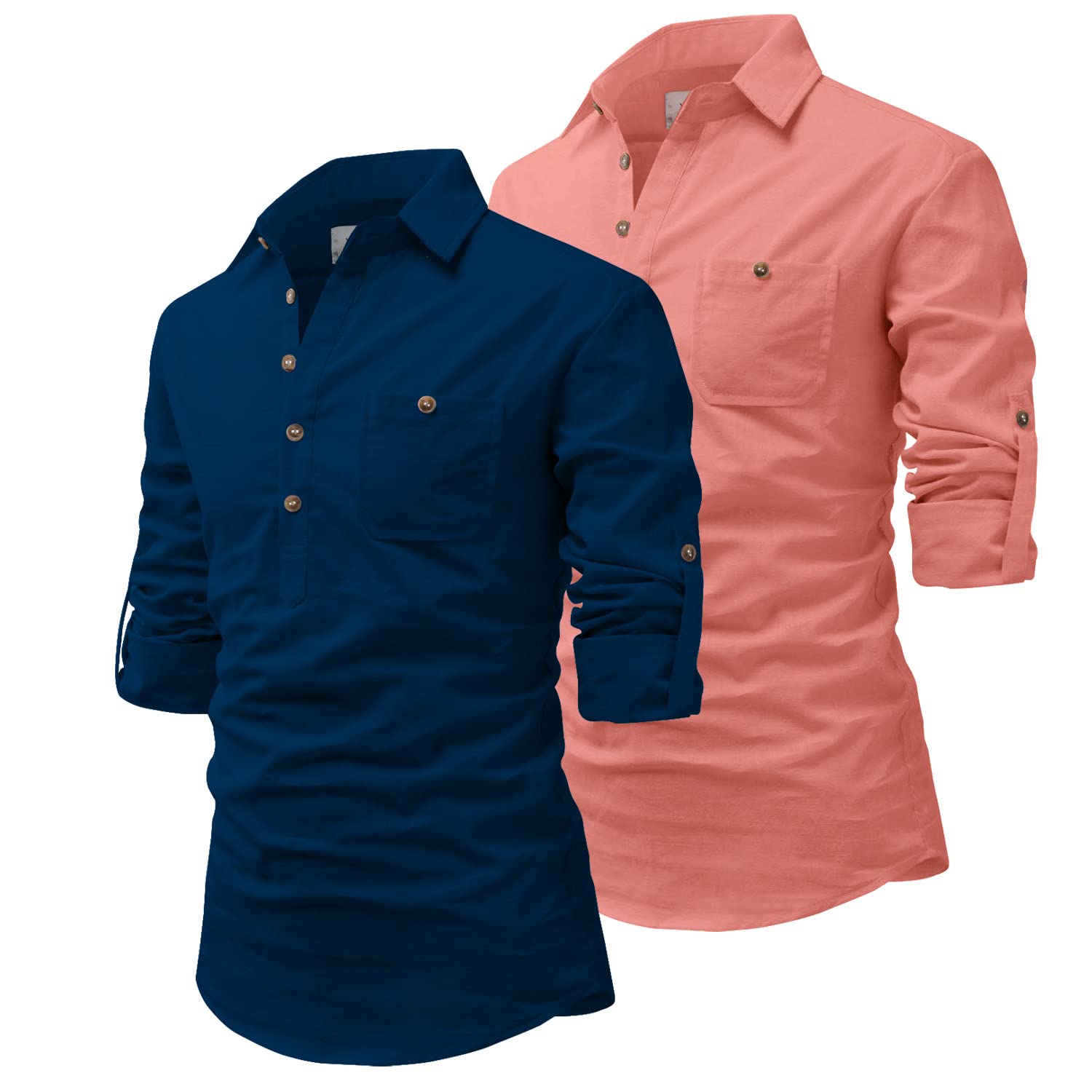 vida loca Men Cotton Full Sleeve Casual Spread Collor Slim Fit Short Kurta for Men and Boys (Pack of 2)-picture-20
