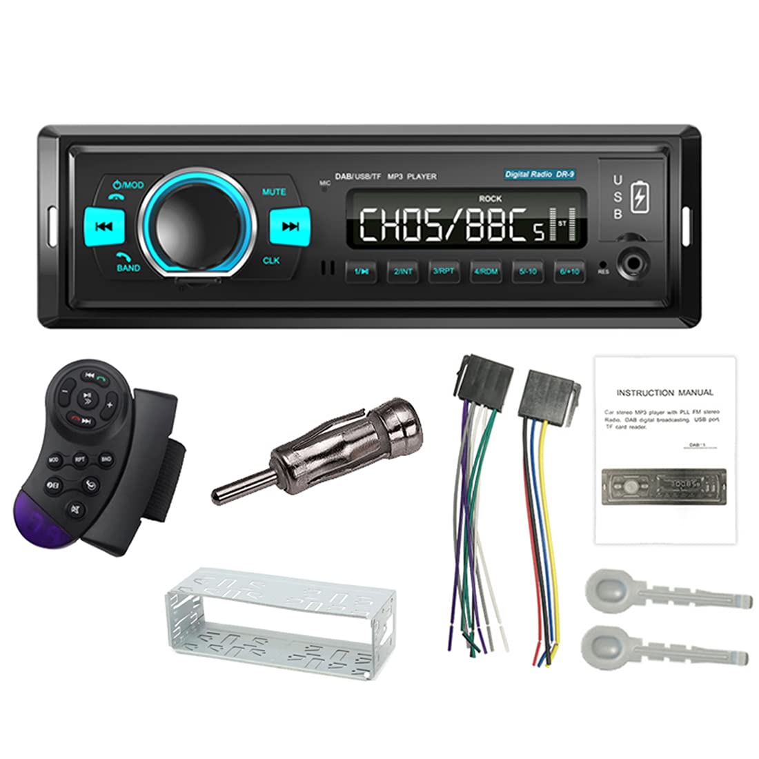 Autoradio Bluetooth 1 Din stéréo Lecteur MP3 Antenne Dab + intégrée avec Double USB AUX FM AM Récepteur Radio Prise en Charge du téléphone U Disk Charge dans l'unité de tête de Tableau de Bord