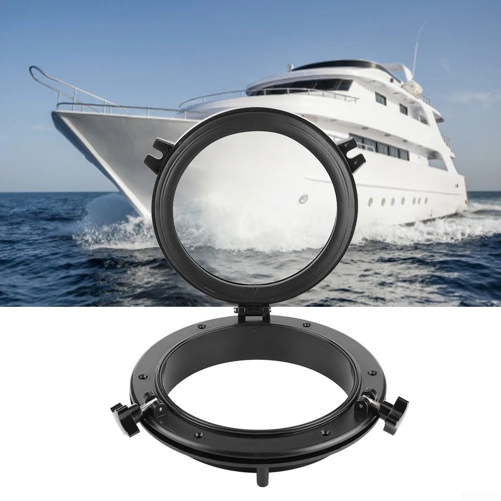 Hublot marin à ouverture ronde de 216 à 265 mm avec verre trempé de 4 mm, cadre en ABS, raccords en acier inoxydable 316, résistant aux UV pour bateau ou camping-car (216 mm)