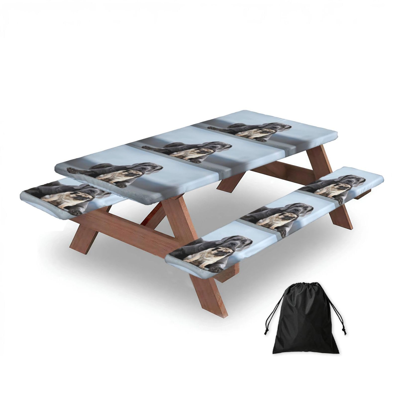 Dopklna As Picture Cane Corso Dogs Pug Friendship Concepts, Picnic Table Cover With Bench Covers -Waterproof Elastic Fitted Tablecloth For Garden Camping Patio 76X152cm