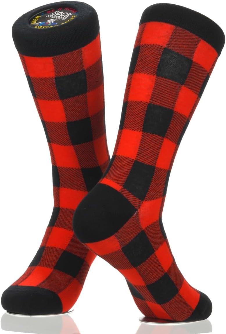 CYZ Black Red Buffalo Plaid Family Unisex Premium Turkish Cotton Socks - Festive Holiday Footwear for a Cozy Winter Look - Image 3