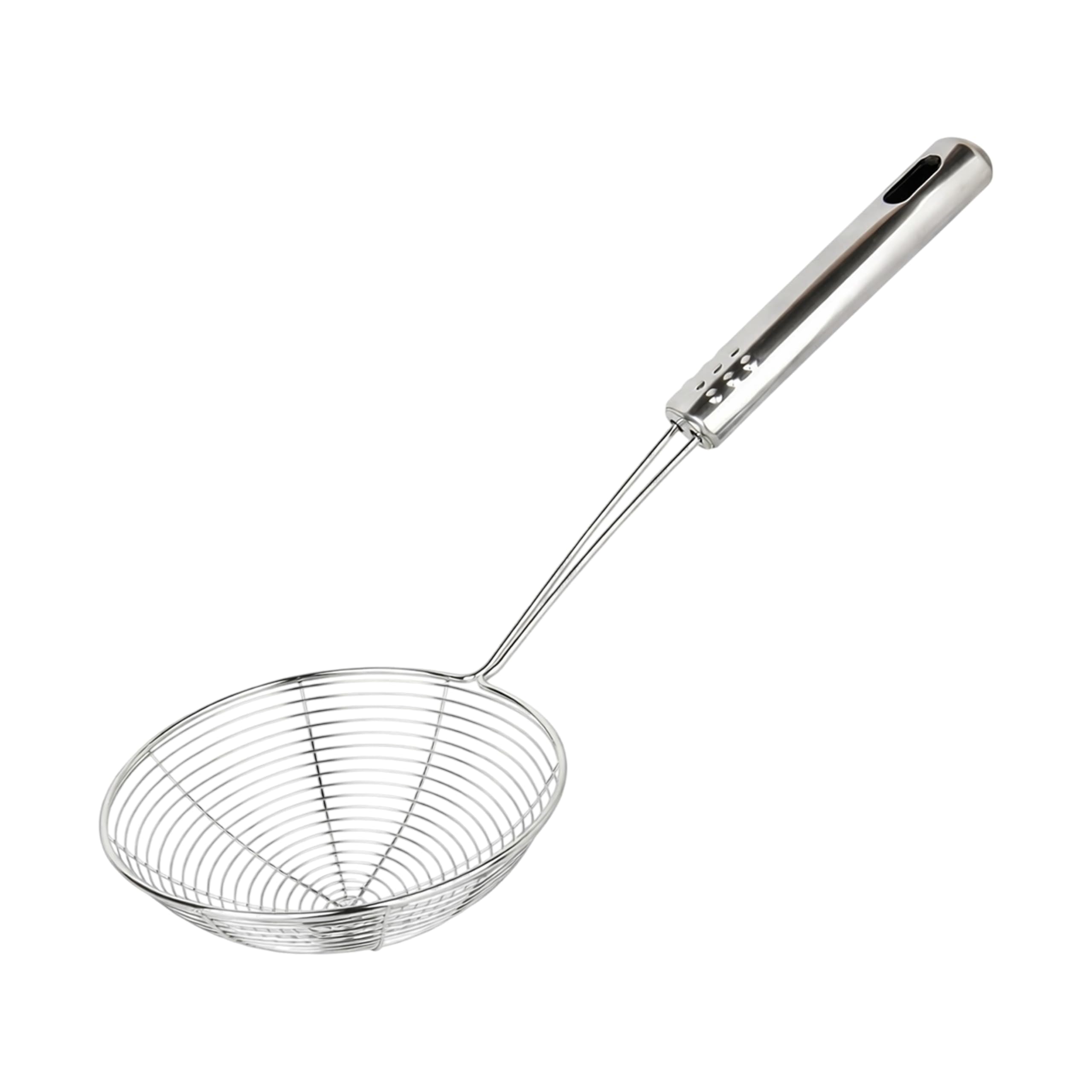 STL 6.7 inch (17cm) Stainless Steel Strainer Wire Skimmer Ladle with Ergonomic Handle Sieves Spider Mesh Filter Solid Utensils Slotted Spoon for Kitchen Frying Chips Food, Pasta, Noodles, Spaghetti