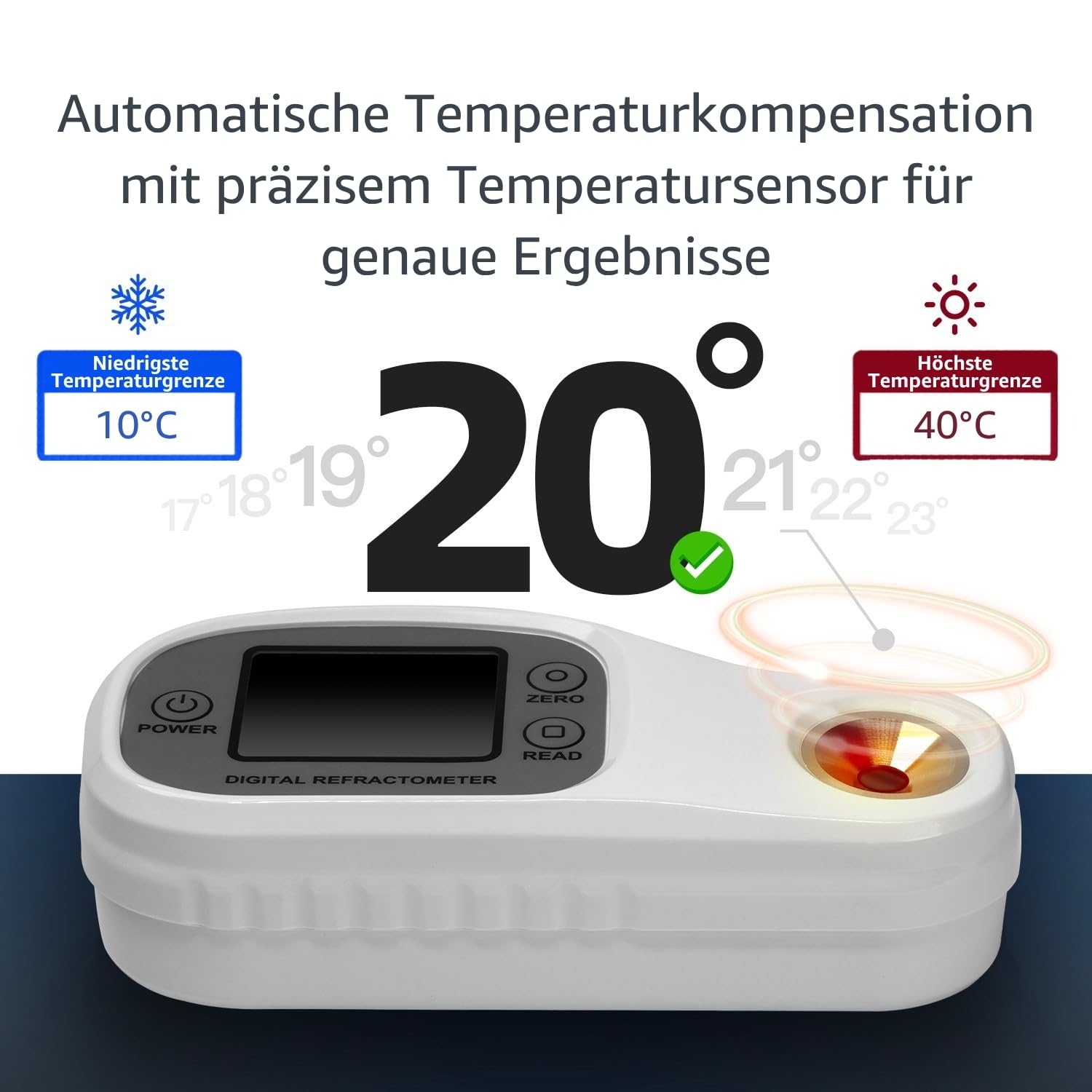 Digitales Refraktometer Brix Refraktometer Zuckergehalt Messgerät Refraktometer Zucker Tester für Früchte Laborrefraktometer ATC Brix 0–95%, Brechungsindex Eiscreme Konfitüre Marmelade