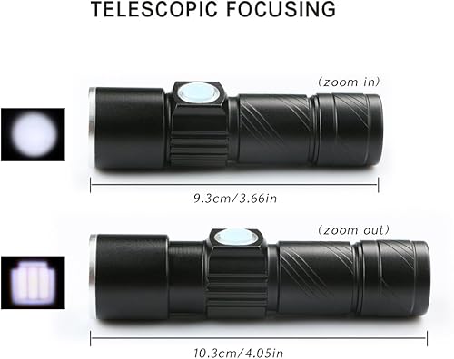 Miniatura 2 de WREOW - Linterna LED recargable por USB, 3 modos de luz y zoom, IP65 resistente al agua súper brillante para campamento, senderismo, emergencia, EDC