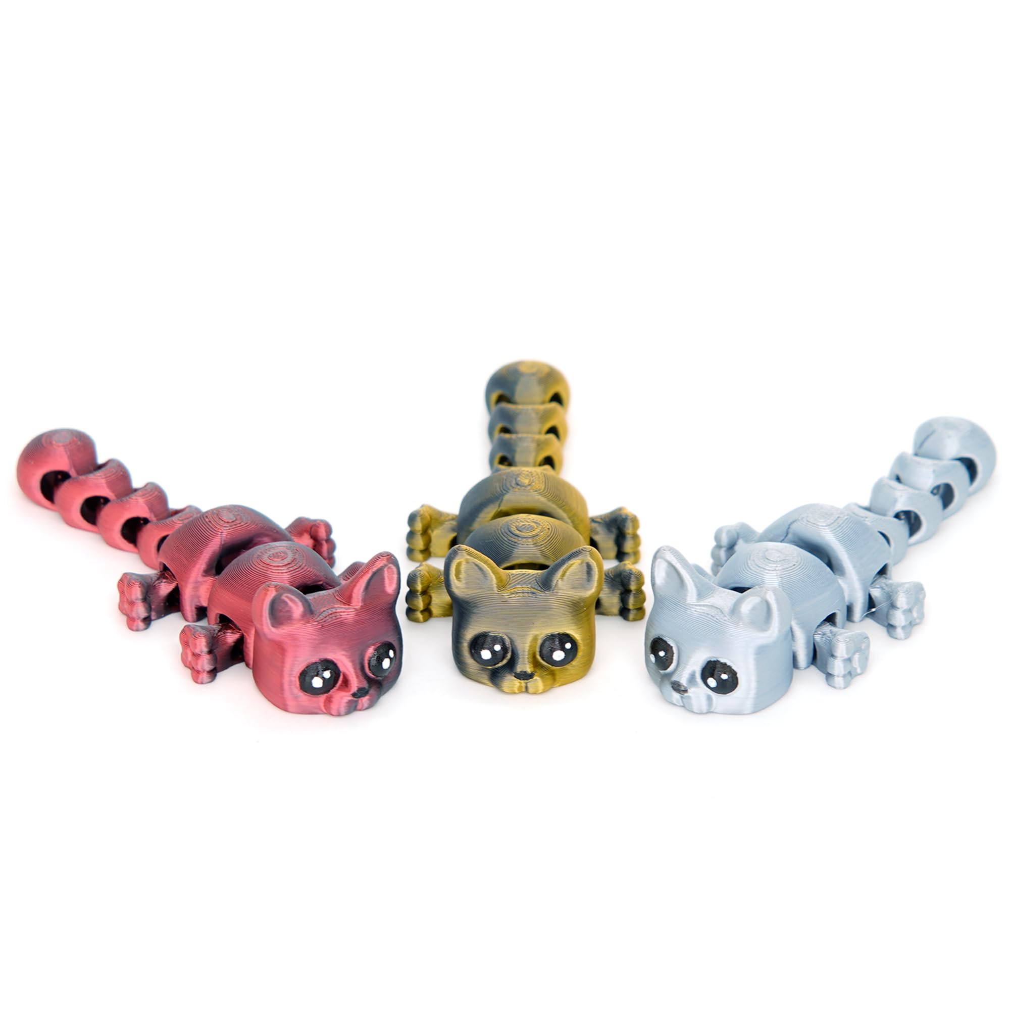 3D Printed Cat Articulated Animals Accessories Art Flexi Cute Stuff, 3 Pcs Gold Red Silver Black Sensory Fidget for Cat Lovers