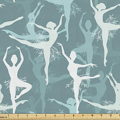 Image of Ambesonne Classic Fabric by The Yard, Dancing Silhouette of Ballerinas Woman Body Performing Dancers Modern Art Deco, Decorative Fabric for Upholstery and Home Accents, 2 Yards, Seafoam Teal