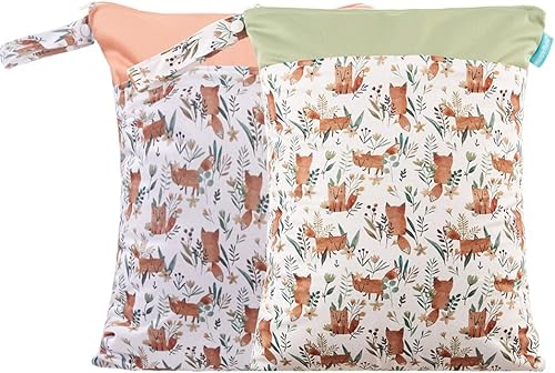 MOMIGO Juego de 2 bolsas para artículos húmedos y secos para pañales de tela de bebé, reutilizables, lavables para cochecito, pañales, artículos de