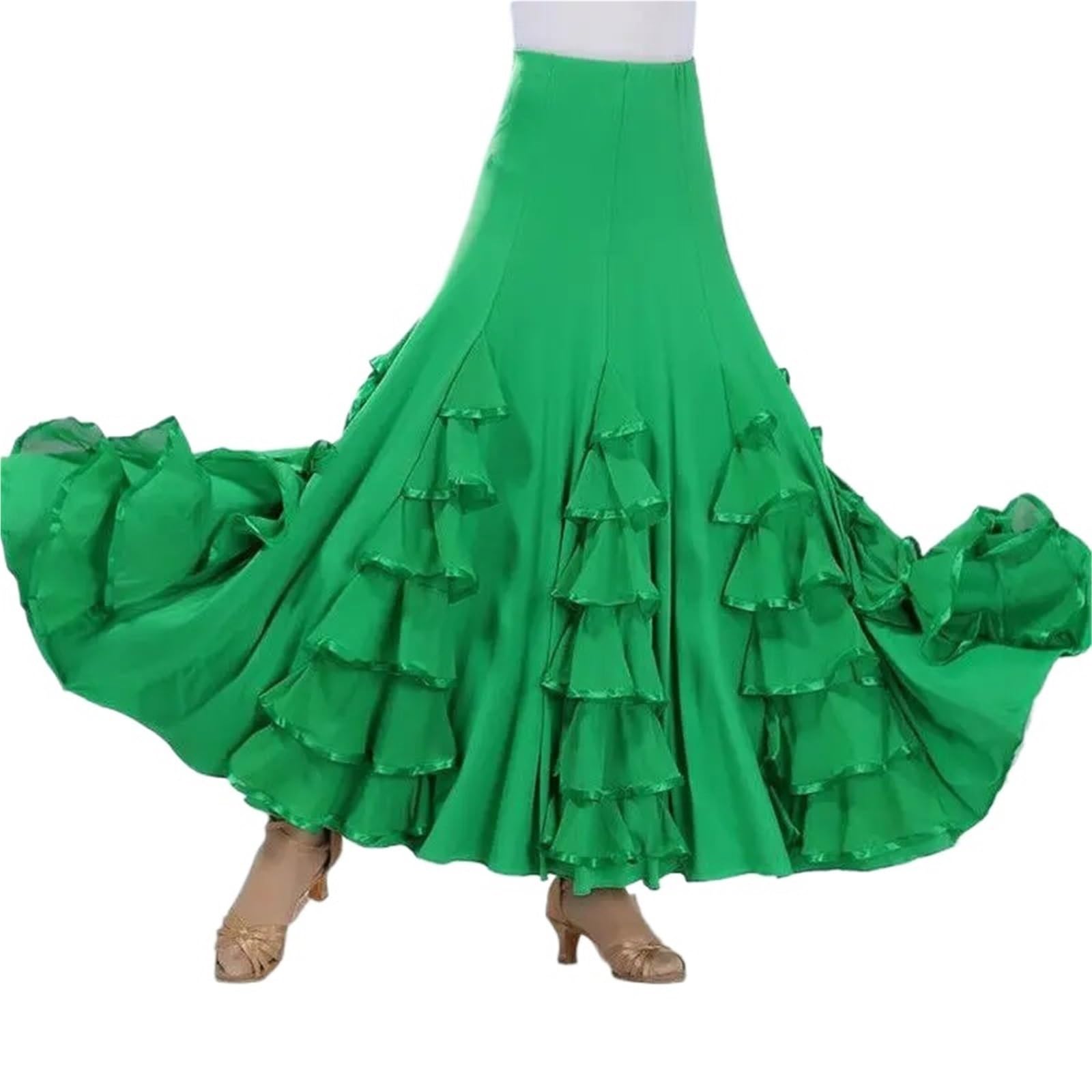 Falda Flamenca Mujer Vestido español de 360 ​​Grados for Mujer, Gran Swing, clásico, Gitano, vals, práctica de Baile, Ropa de Escenario, Traje de Baile de actuación(Color 19)