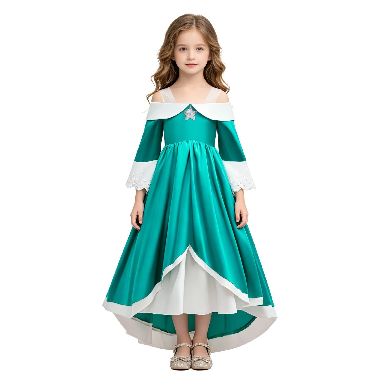 Kids Princess Rosalina Dress Girls Off Shoulder Fancy Dress Outifts 4-12 Years (UK, Age, 3 Years, 4 Years, Green)