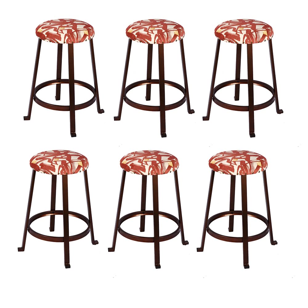 GIA 24-Inch Counter Height Round Metal Bar Stools with Paint Brush Script Upholstery, Red, Set of 3