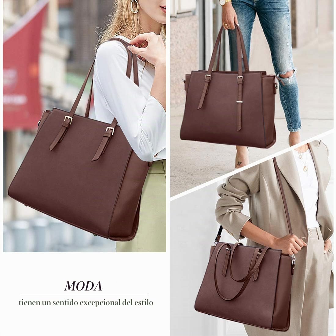 NEWHEY Bolso Universidad Mujer para Portatil 15.6 Pulgadas Grande Impermeable Bolsa Shopper Cuero PU Negro