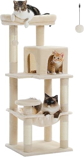 Árbol para gatos de interior, torre para gatos de varios niveles de 45.7" con hamaca grande de marco de metal, condominio para gatos con 4 postes