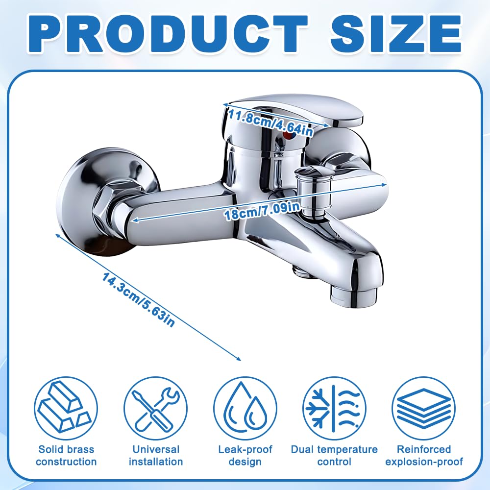 Grifo Bañera y Ducha, HOVCEH Grifo Ducha de Tamaño Ajustable 13,5-17,5 cm, Monomando Duchas de Aleación de Zinc para Duchas y Bañera